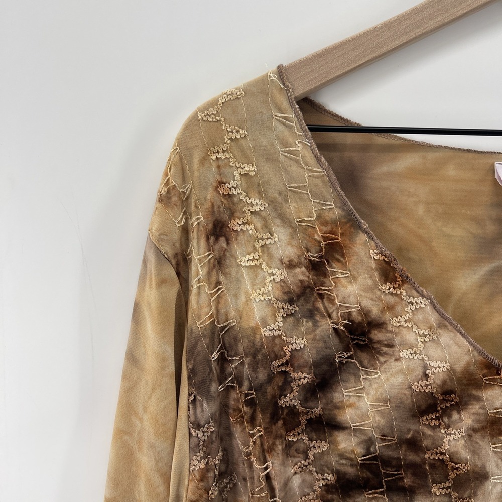 Bobbie Brooks Womens 3X Boho Top Brown Embroidered Earthy Artsy Stretchy Y2K - Picture 4 of 11